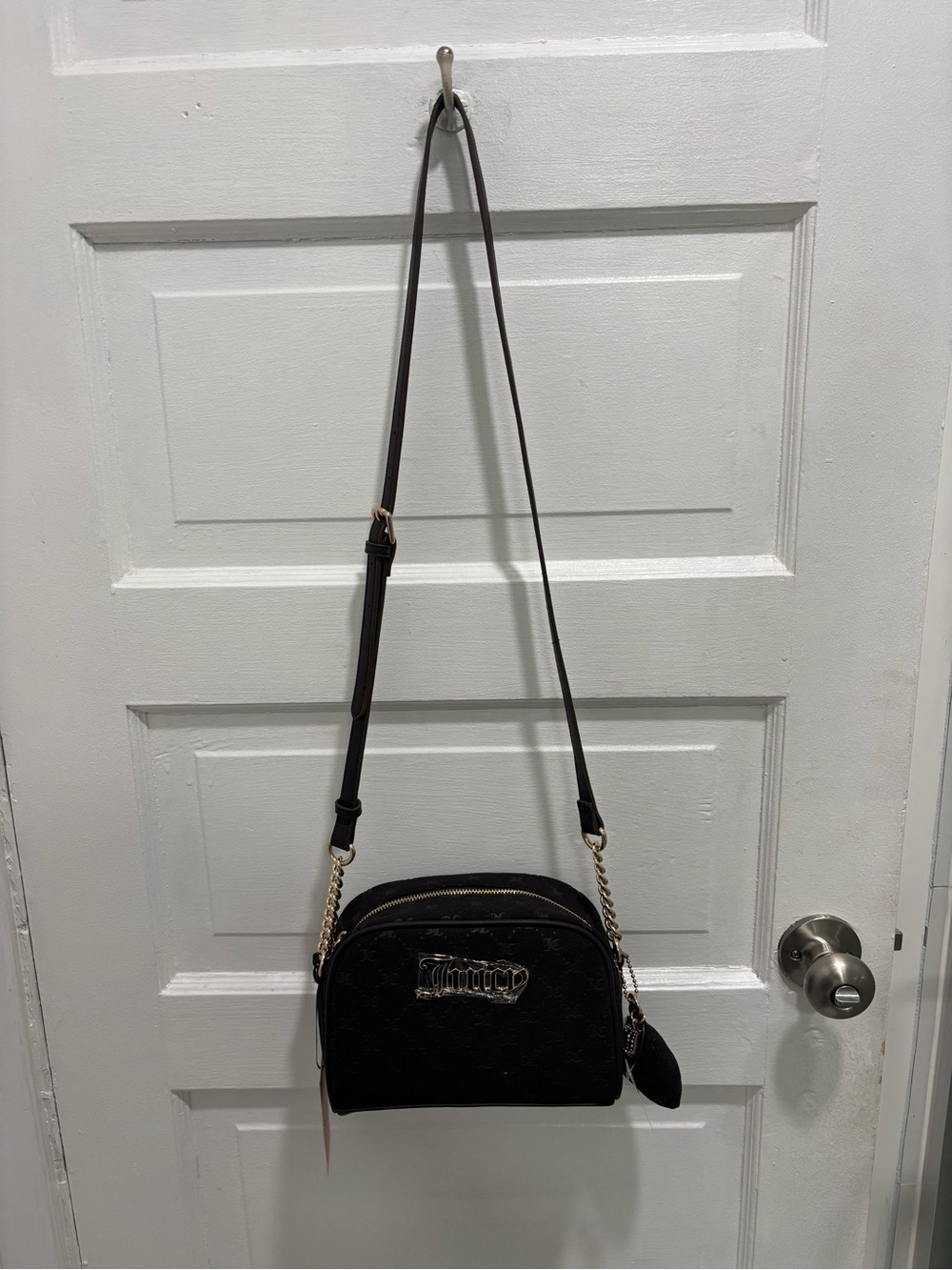 Black Crossbody Shoulder Bag with Chain Accent